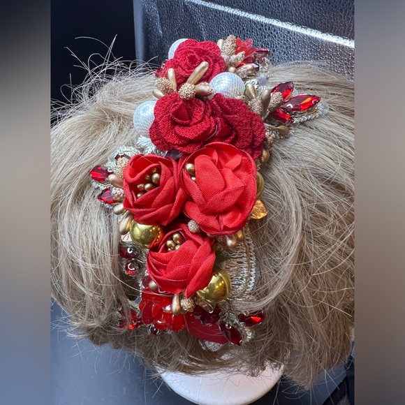 Floral and Faux Pearl Embellished Headband - Red - NWOT - Picture 5 of 6